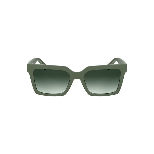 Calvin Klein Green Bio-Based Fabric Women Sunglasses with square green lenses.