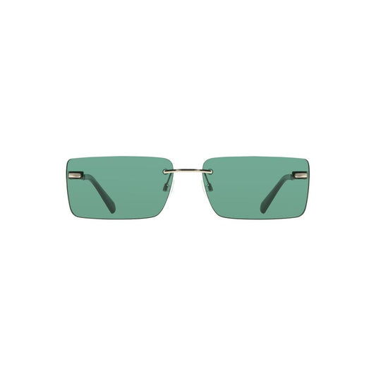 Calvin Klein Green Metal Women Sunglass with sleek rectangular lenses and metal frame, perfect for fashion-forward individuals.