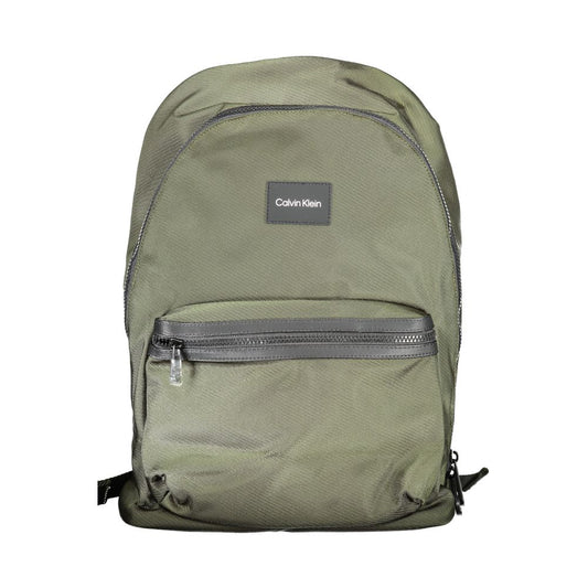 Calvin Klein Green Polyester Backpack with adjustable straps, external pocket, and laptop holder. Water repellent and eco-friendly design.