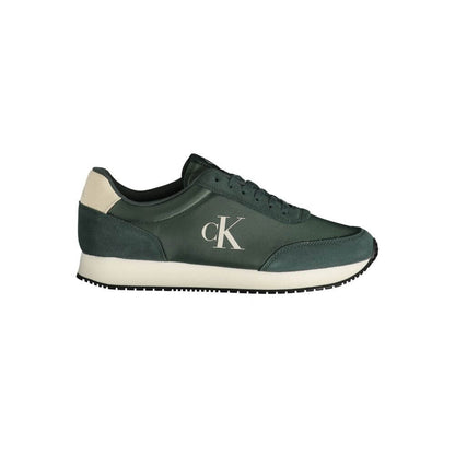 Calvin Klein Green Polyester Sneaker with laces, print, contrasting details, and logo.