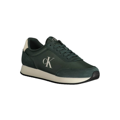 Calvin Klein Green Polyester Sneaker with lace-up, contrasting details, logo print. Sports shoe ideal for casual and sporty looks.