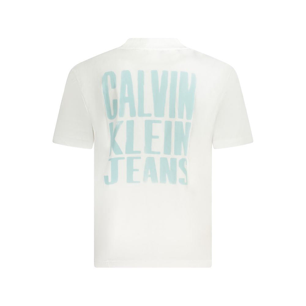 Calvin Klein White Cotton T-Shirt with logo print on back, 95% regenerative cotton, short sleeve crew neck.