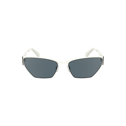 Front view of Calvin Klein White Metal Women Sunglass with sleek cat-eye shape and smoke lenses.