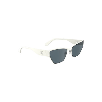 Calvin Klein White Metal Women Sunglass with sleek cat-eye shape and smoke lenses for modern sophistication.