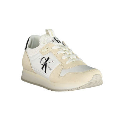 Calvin Klein White Polyester Women Sneaker with logo and recycled materials, offering comfort and style with removable footbed.
