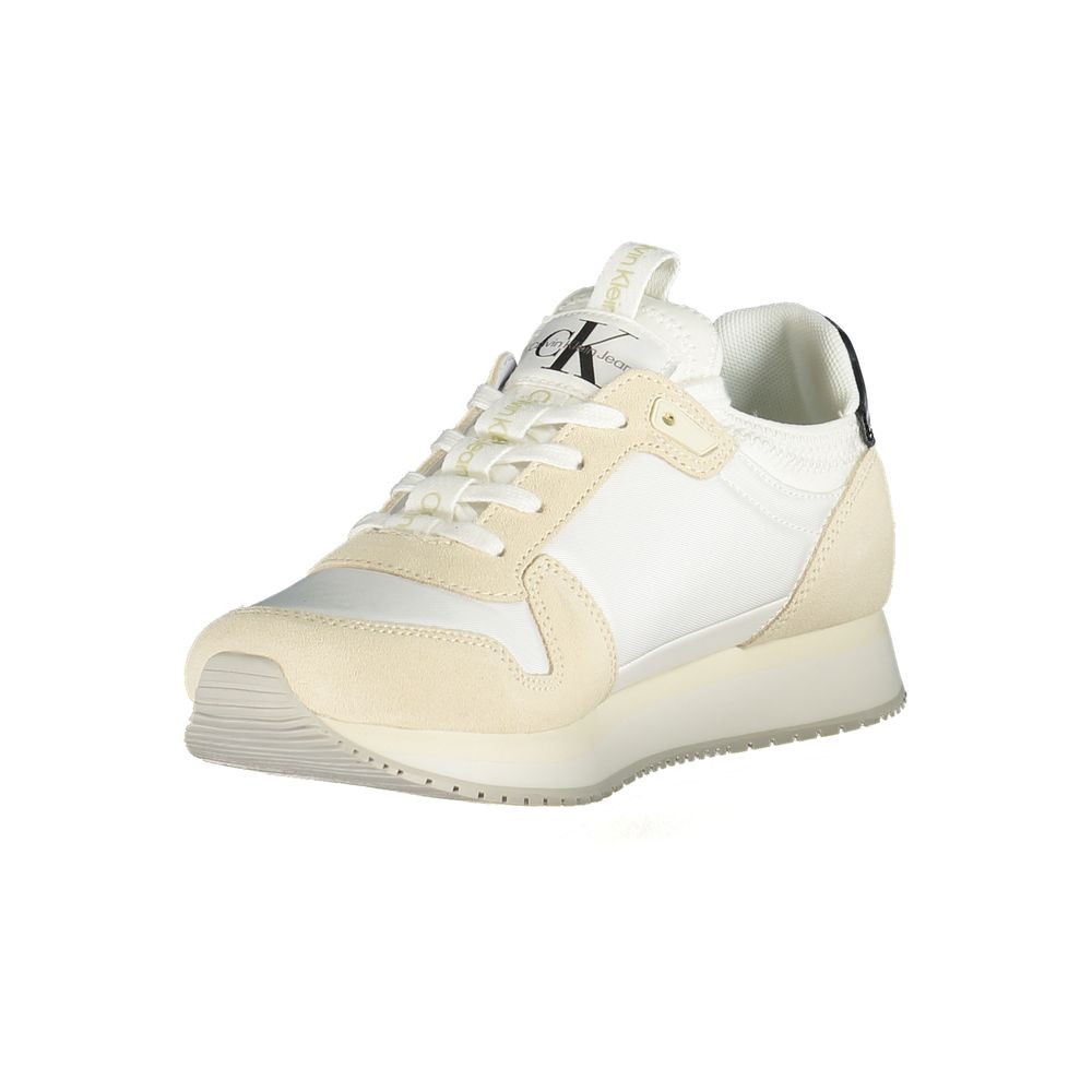 Calvin Klein White Polyester Women Sneaker with modern chic design and removable footbed for comfort, featuring recycled polyester composition.