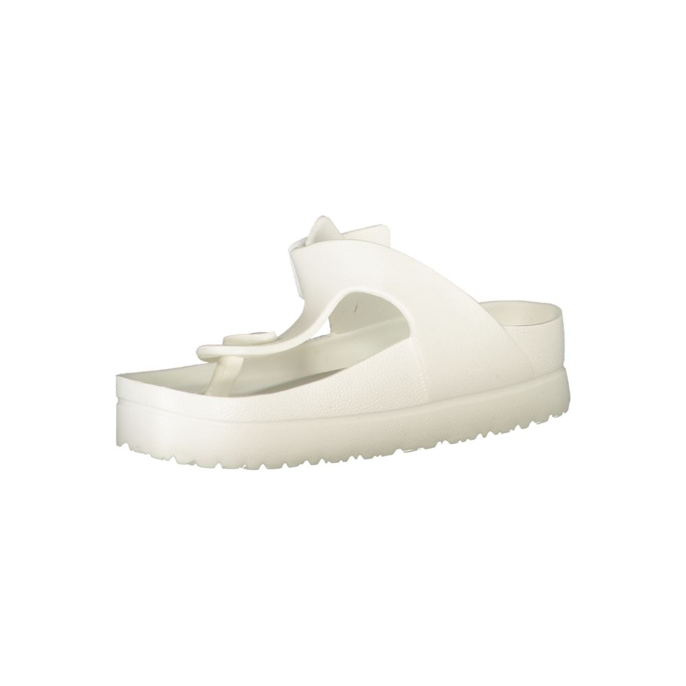 Carrera White Polyethylene Sandal featuring flip flops with ankle buckle and logo, perfect for summer fashion.
