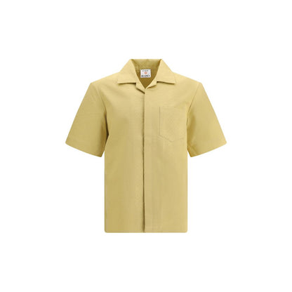 Casablanca Cream Cotton Shortsleeve Shirt featuring a classic cut and applique breast pocket for casual elegance.