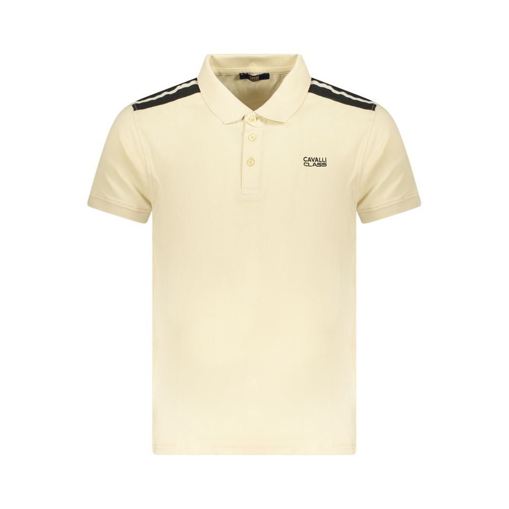 Cavalli Class Beige Cotton Men Polo Shirt featuring short sleeves, contrasting details, and iconic embroidery logo.