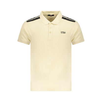 Cavalli Class Beige Cotton Men Polo Shirt featuring short sleeves, contrasting details, and iconic embroidery logo.