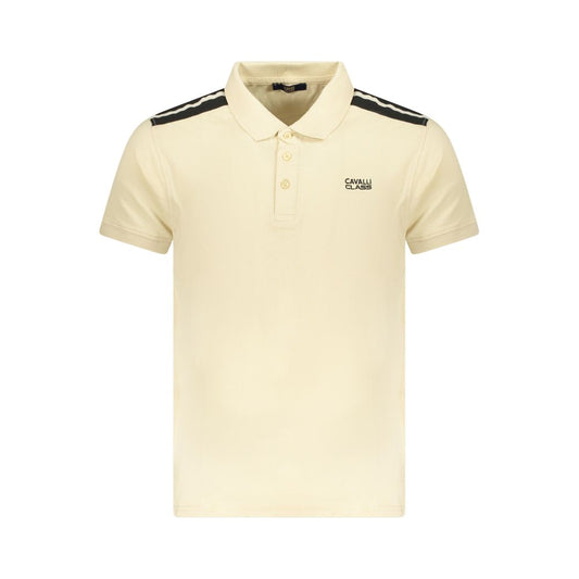 Cavalli Class Beige Cotton Men Polo Shirt featuring short sleeves, contrasting details, and iconic embroidery logo.