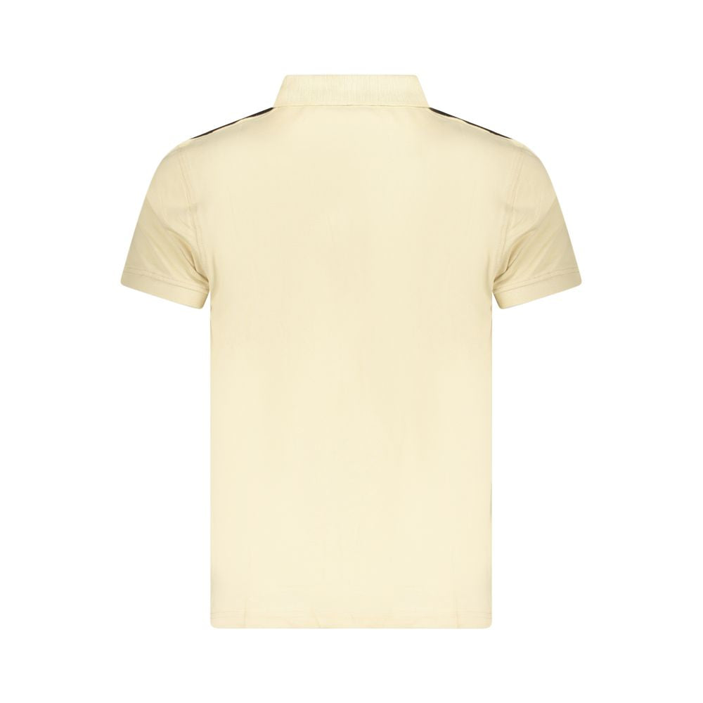 Back view of Cavalli Class Beige Cotton Men Polo Shirt showcasing short sleeves and elegant beige color.