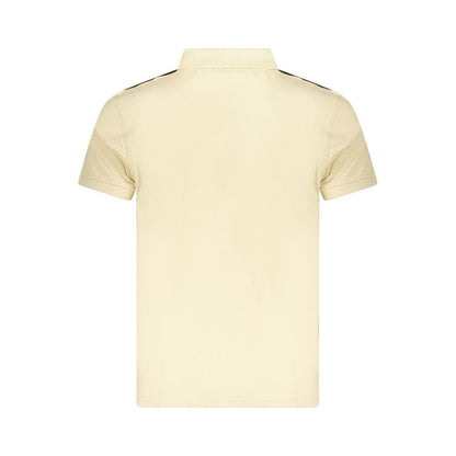 Back view of Cavalli Class Beige Cotton Men Polo Shirt showcasing short sleeves and elegant beige color.