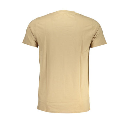 Back view of Cavalli Class Beige Cotton T-Shirt, short-sleeved crew neck featuring logo print design.