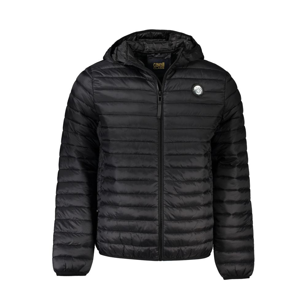 Cavalli Class Black Polyamide Men's Jacket with zip fastening and pockets.