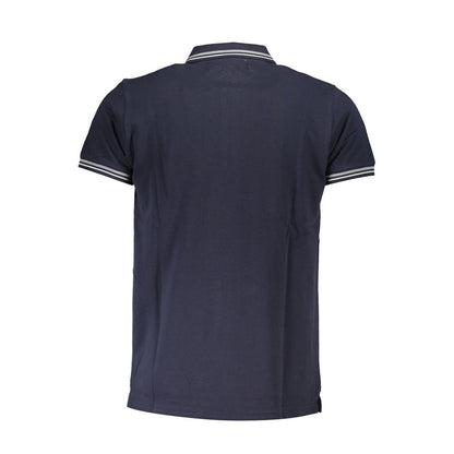 Cavalli Class Blue Cotton Men Polo Shirt, back view showcasing contrasting details and luxurious Italian design.