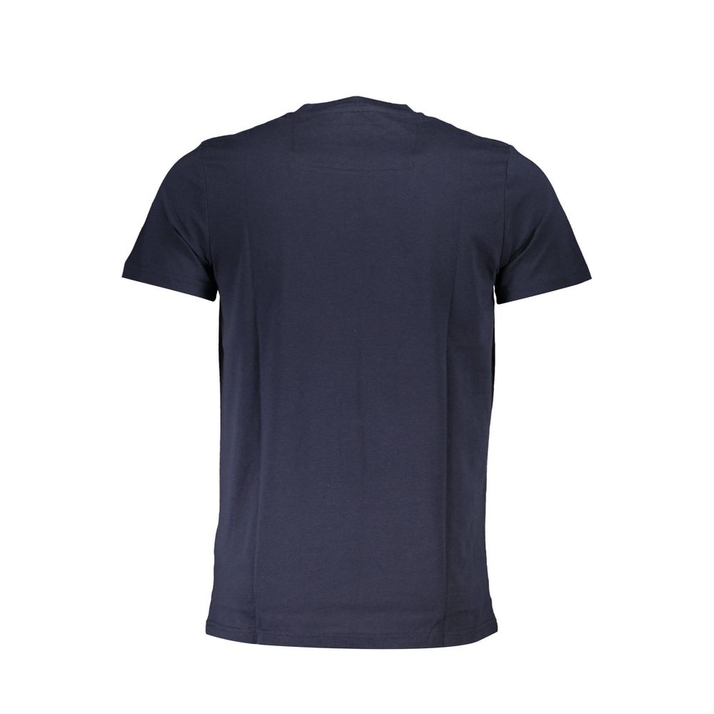 Back view of Cavalli Class Blue Cotton Men T-Shirt showcasing its plain design and premium cotton fabric perfect for contemporary fashion.