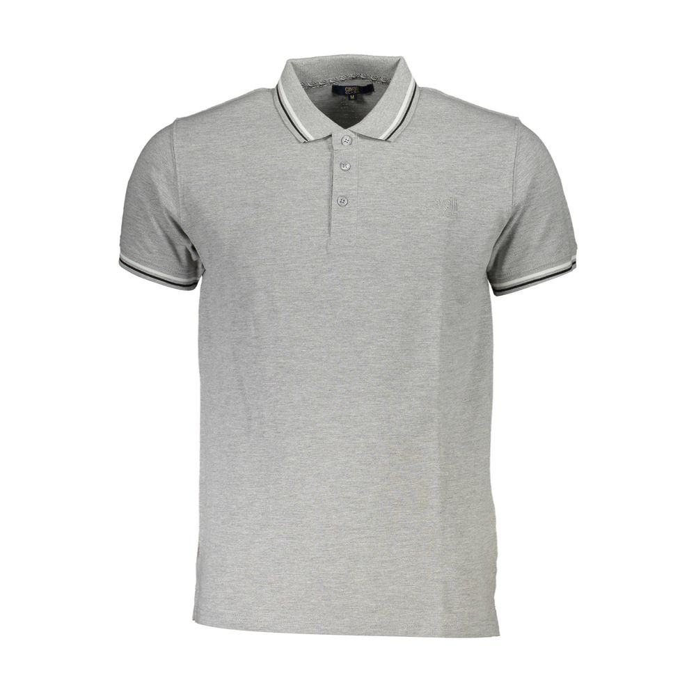 Cavalli Class Brown Cotton Men Polo Shirt with embroidery, contrasting accents, and classic 3-button placket. Premium cotton. Sophisticated look.