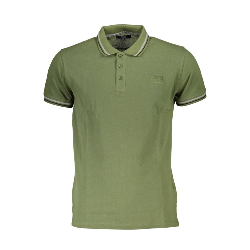 Cavalli Class Green Cotton Men Polo Shirt with embroidery and logo, offering luxury and sophistication for an upscale casual look.