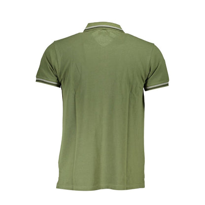 Back view of Cavalli Class Green Cotton Men Polo Shirt with embroidery and logo detailing