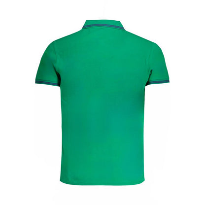Alt Tag: Cavalli Class Green Cotton Polo Shirt with short sleeves, 3 buttons, contrast details, embroidery, and logo, back view