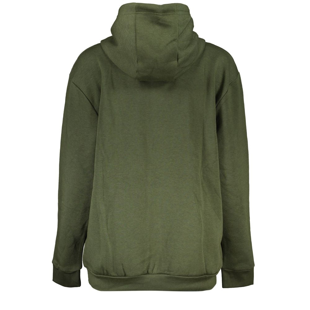 Back view of Cavalli Class Green Cotton Women Sweater showcasing its sleek hooded design and luxurious fabric blend.