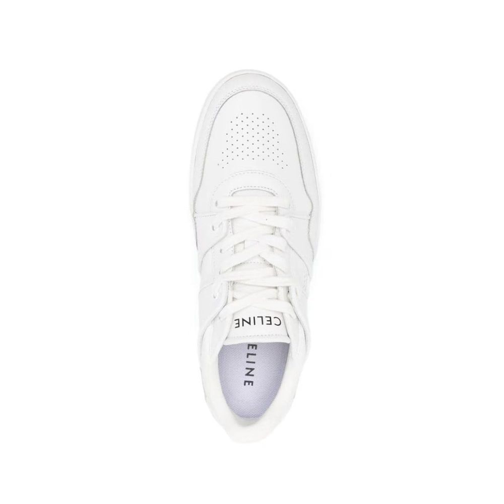 Top view of Celine White Calfskin Low Top Sneakers showing lace-up design and branded insole.