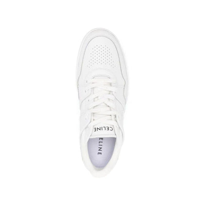 Top view of Celine White Calfskin Low Top Sneakers showing lace-up design and branded insole.