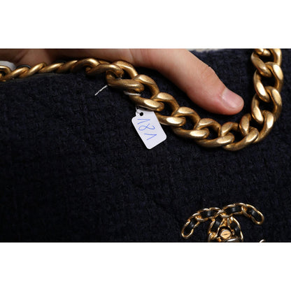 Chanel Dark Blue Medium Flap Tweed CC Gold Gray Chain Shoulder Bag