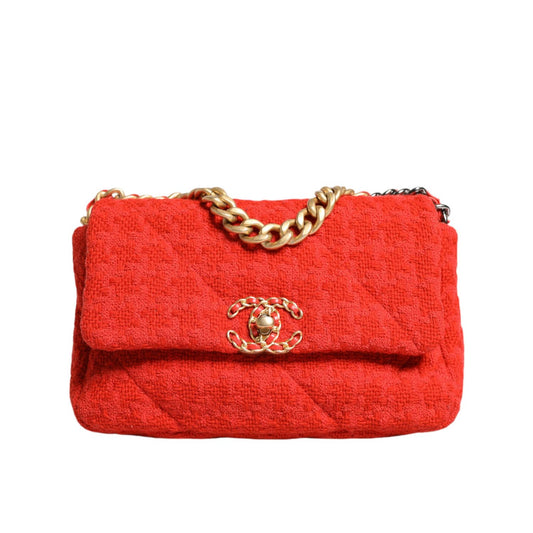 Chanel Red Tweed 2WAY Hand Chain Medium Shoulder Bag Purse
