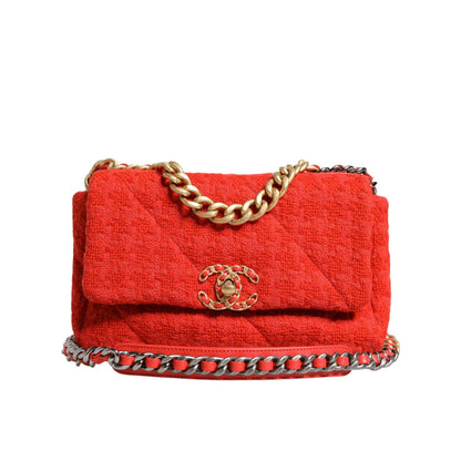 Chanel Red Tweed 2WAY Hand Chain Medium Shoulder Bag Purse