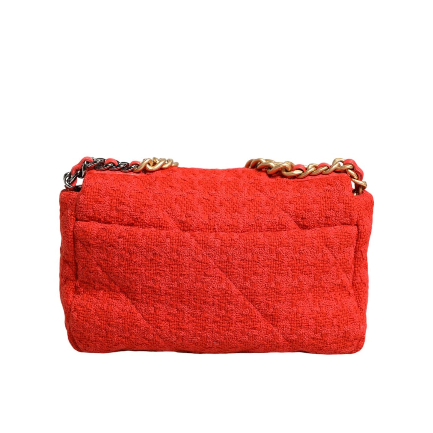 Chanel Red Tweed 2WAY Hand Chain Medium Shoulder Bag Purse