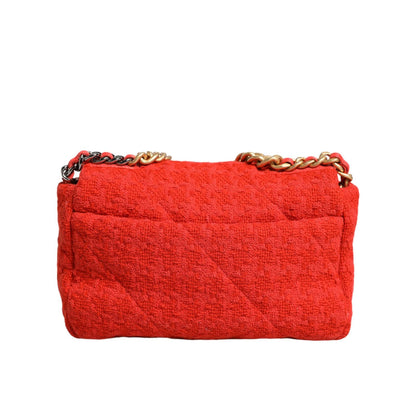 Chanel Red Tweed 2WAY Hand Chain Medium Shoulder Bag Purse