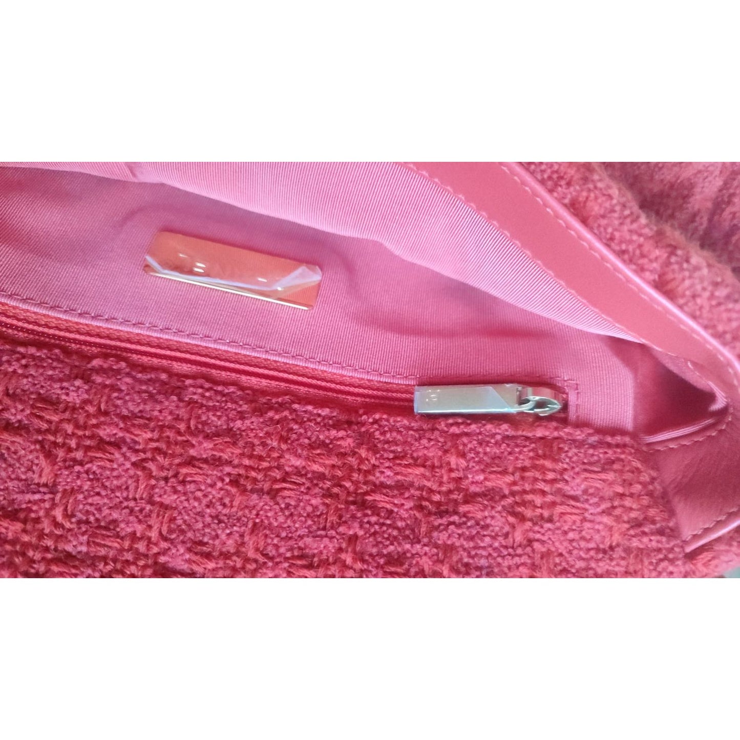 Chanel Red Tweed 2WAY Hand Chain Medium Shoulder Bag Purse