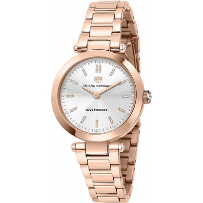 Chiara Ferragni Multicolor Stainless Steel Dress Watch with pink bracelet and silver dial, quartz mechanism, analog display, 34mm size.