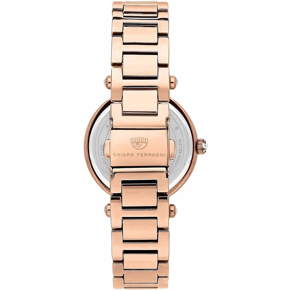 Back view of Chiara Ferragni Multicolor Stainless Steel Dress Watch with pink stainless steel bracelet and deployant clasp.