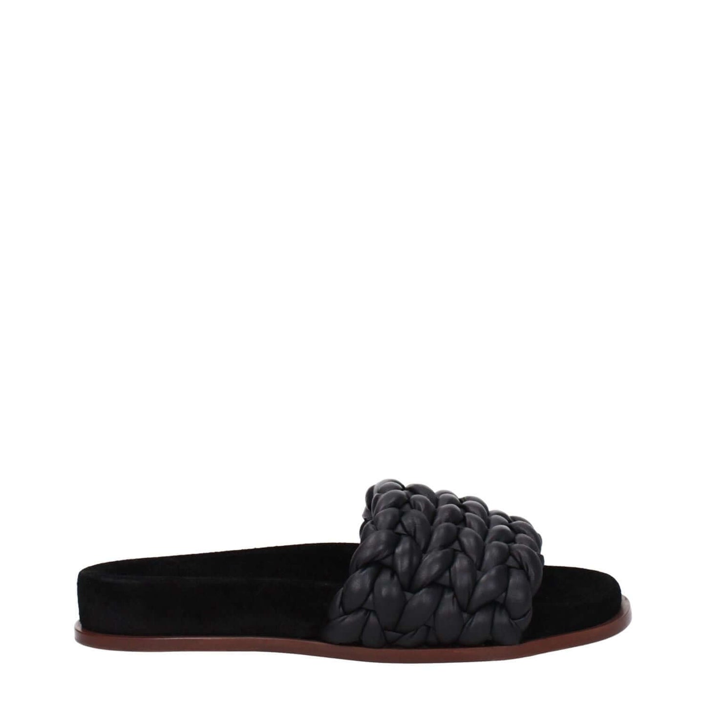 Chloé Black Leather Slippers with open toe and low flat heel, featuring a leather sole, designed for casual wear.