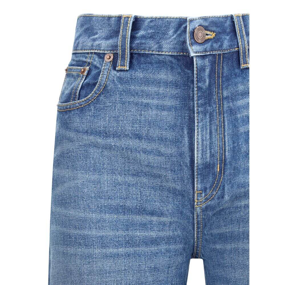 Chloé Blue Cotton Flared Jeans with high waist, five-pocket pattern, and belt loops for modern elegance and flattering fit.