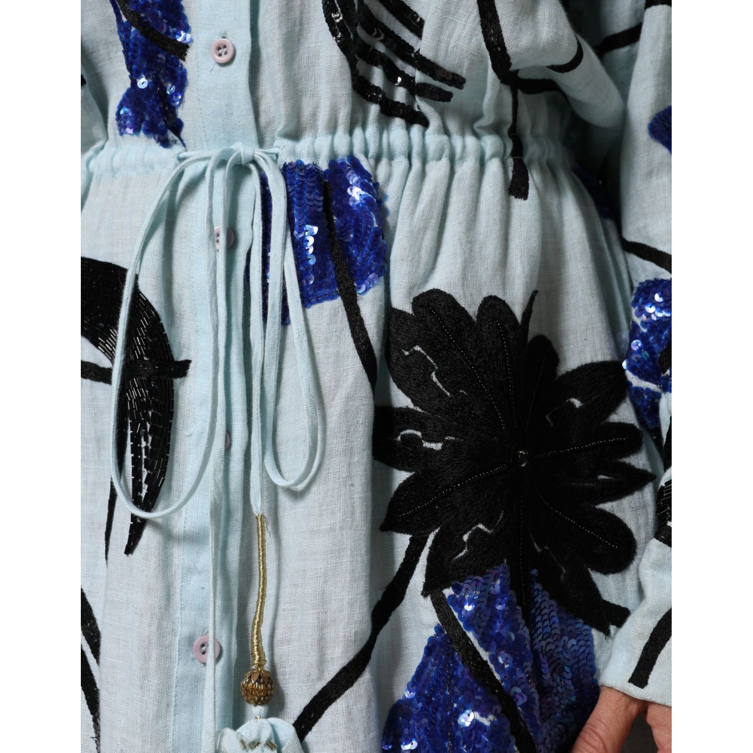Christian Pellizzari Blue Sequin Embellished Shirt Maxi Dress