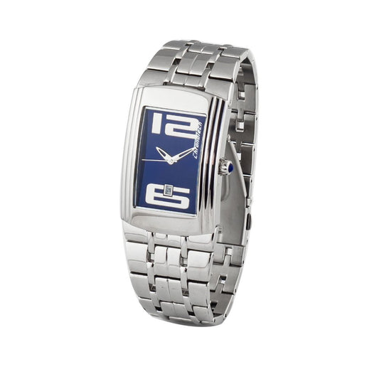 Chronotech Silver Stainless Steel Watch with blue dial and steel bracelet, rectangular case, quartz mechanism, and analog display.