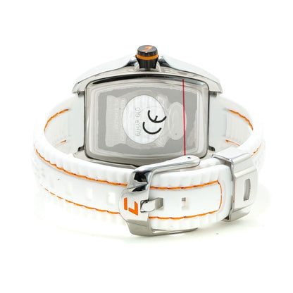 Chronotech White Rubber Dress Watch with silver steel case, white rubber strap, and buckle clasp, back view showing detail.