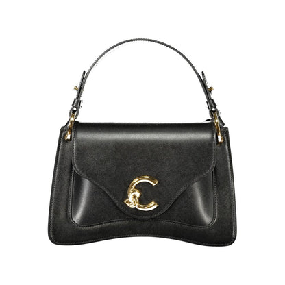 Coccinelle Black Leather Women Handbag, luxury design with adjustable strap and signature logo detail. Sleek and versatile calf bag.