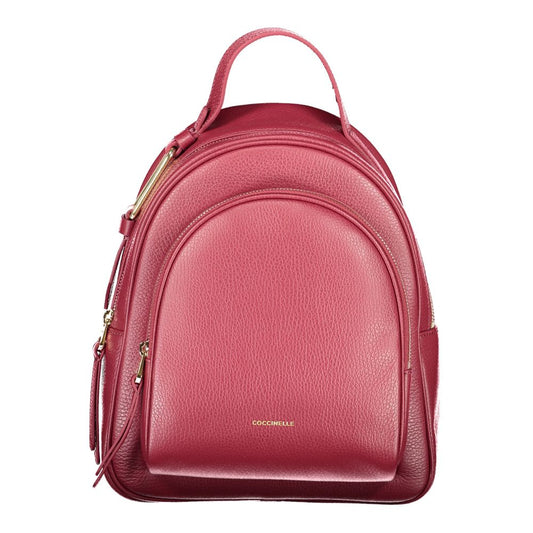 Coccinelle Purple Leather Women Backpack with adjustable straps and zip closure, featuring rich texture and elegant design for stylish outings.