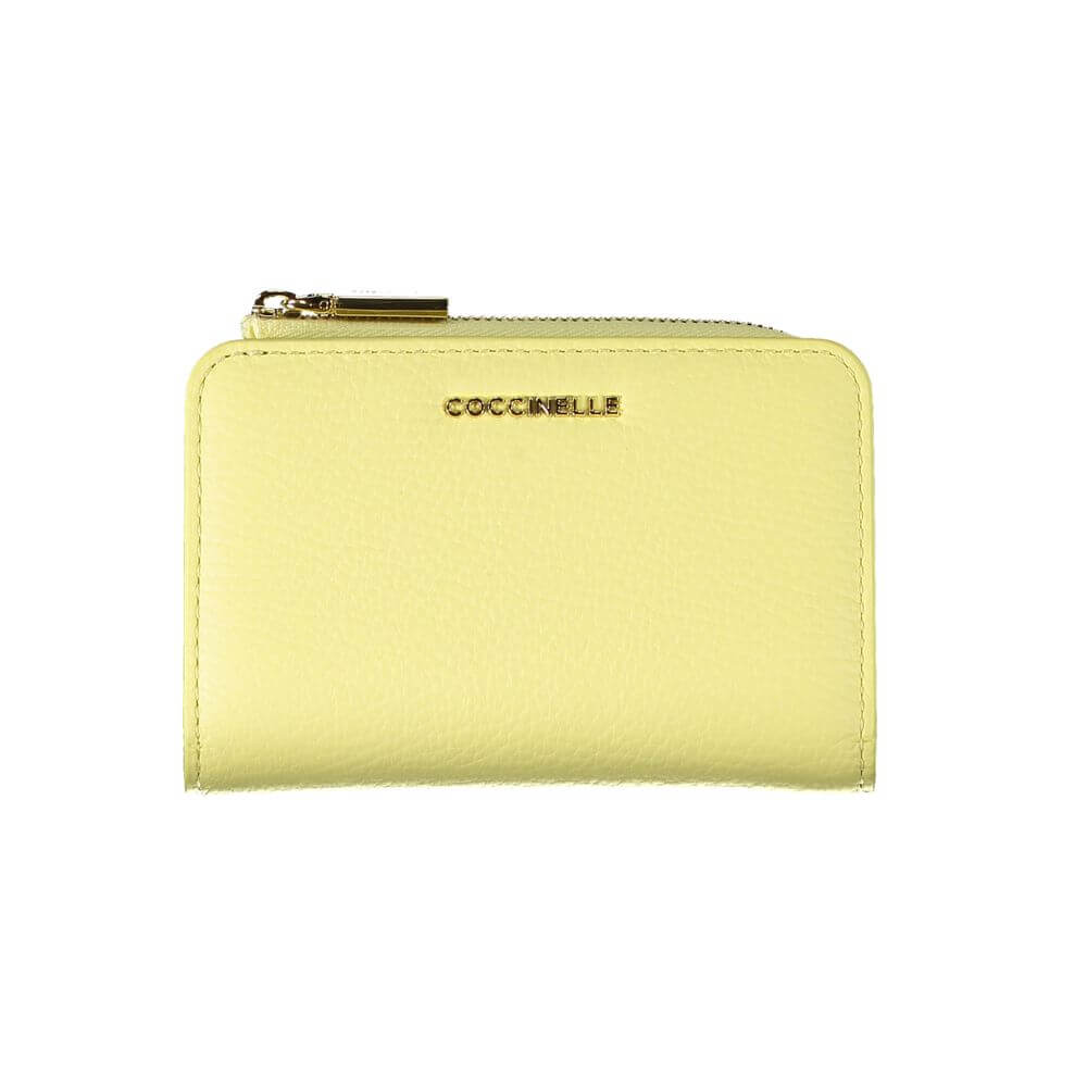 Coccinelle Yellow Leather Wallet with card slots, coin purse, and zip closure featuring logo