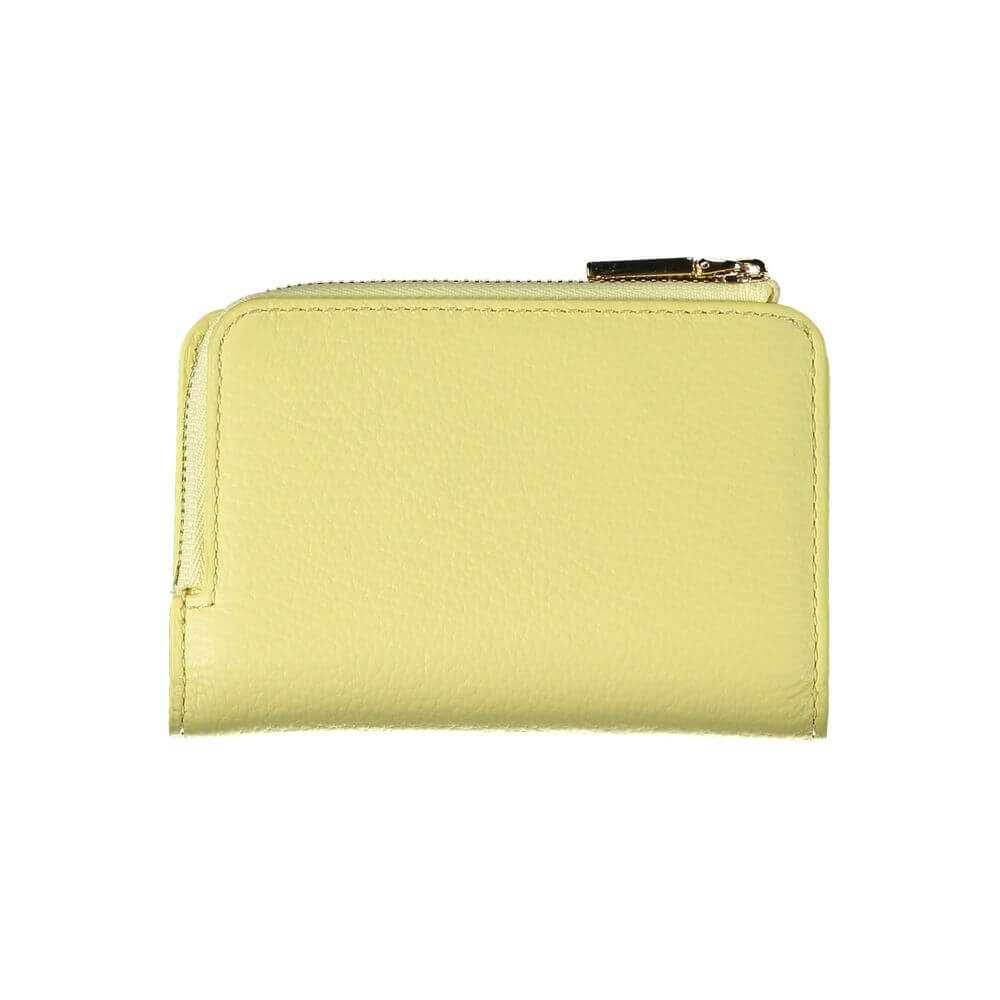 Coccinelle Yellow Leather Wallet with double card slots, coin purse, zip and automatic closure, featuring the logo.