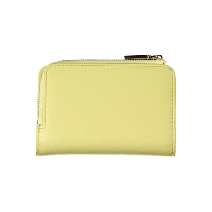 Coccinelle Yellow Leather Wallet with double card slots, coin purse, zip and automatic closure, featuring the logo.