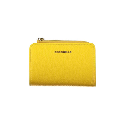 Coccinelle Yellow Leather Women Wallet with zip closure, elegant design, spacious compartments, and dedicated coin purse.
