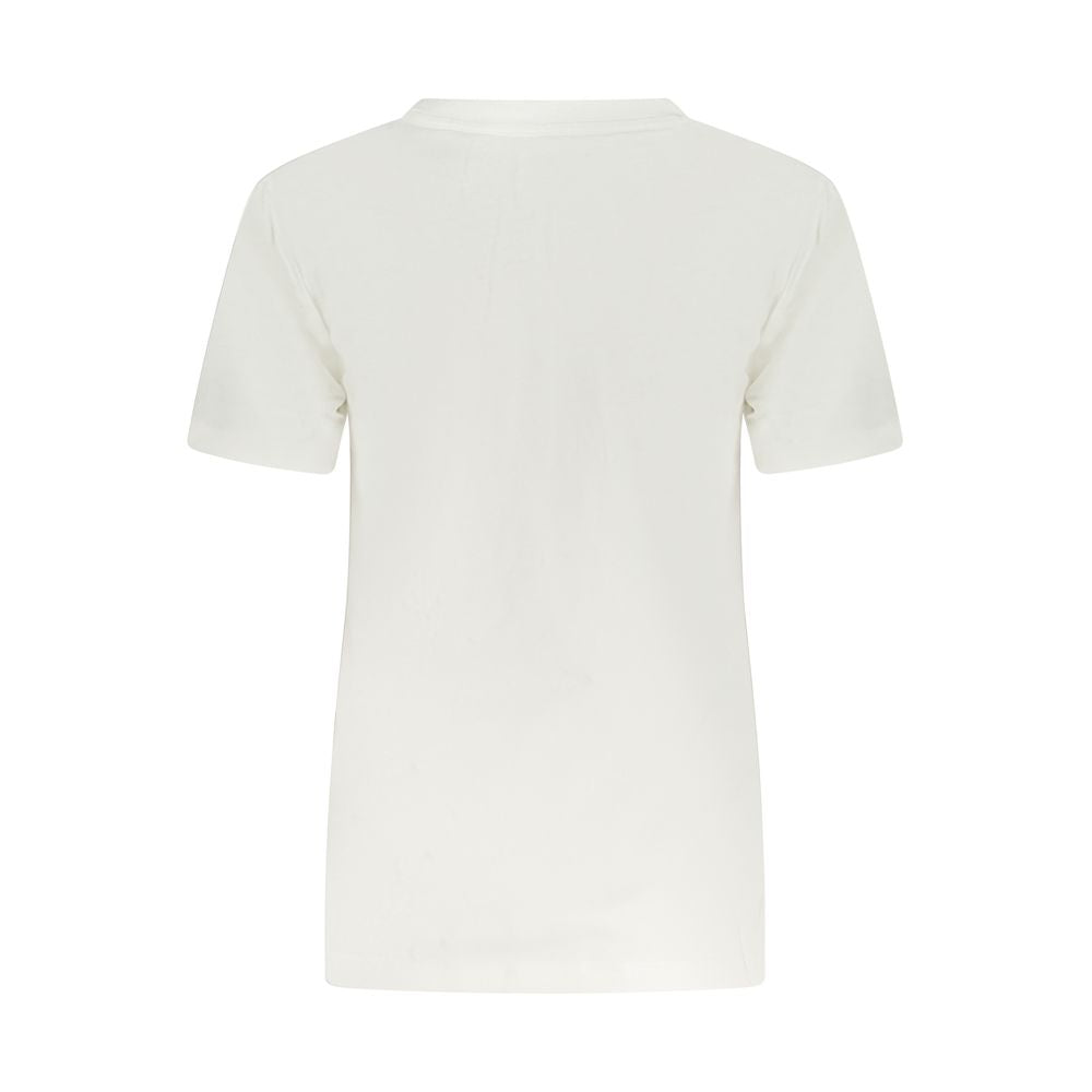 Back view of Converse White Cotton Women T-Shirt showcasing its slim fit design with breathable, pure cotton fabric.