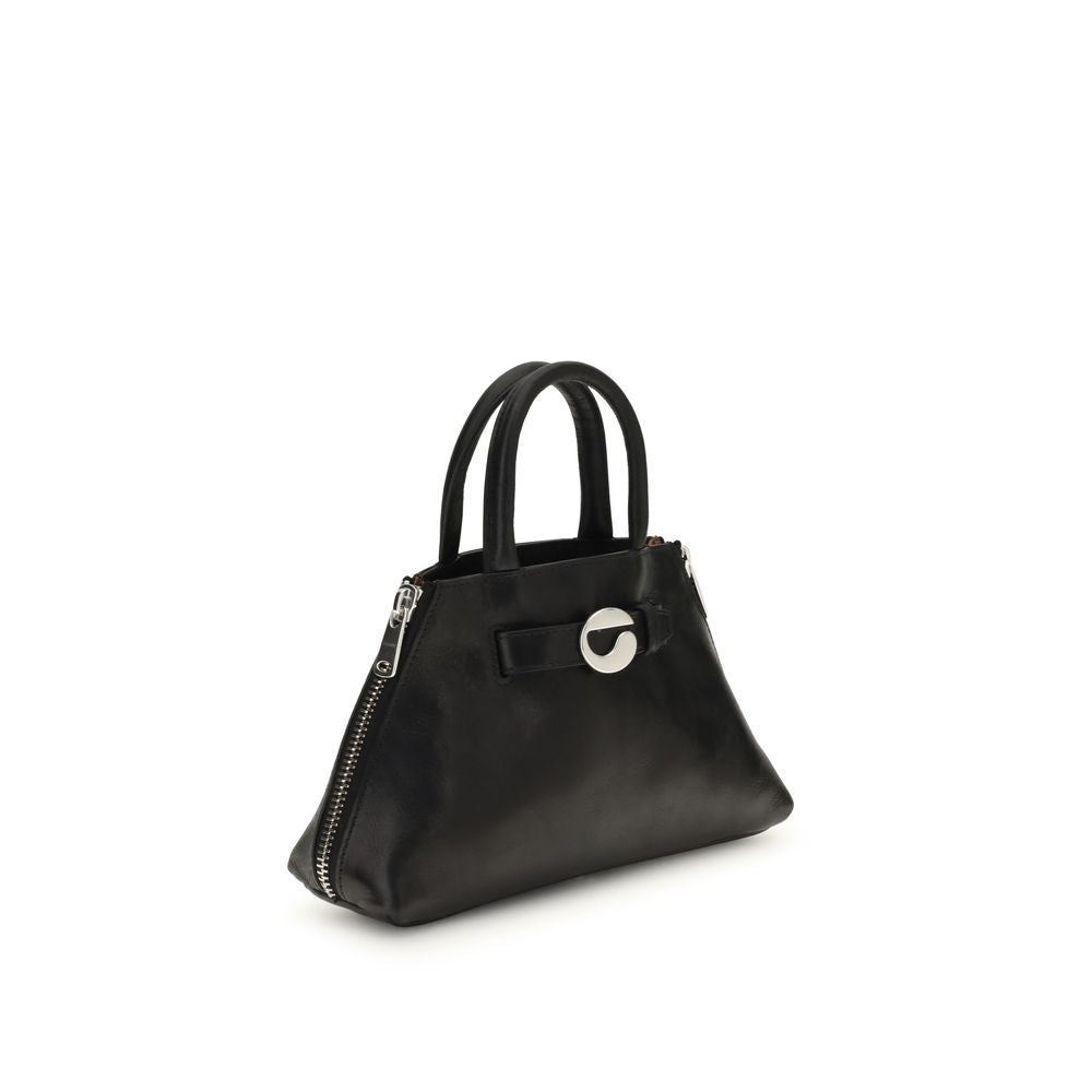 Coperni Black Calf Leather Bos Taurus Shoulder Bag with a sleek, compact silhouette and crinkled finish, detachable strap included.