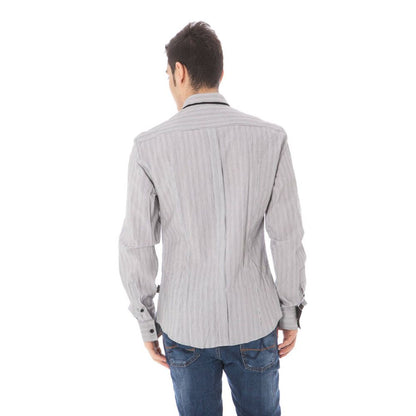 Back view of a man wearing a Costume National White Cotton Men Shirt, showcasing its elegant design and Italian craftsmanship.